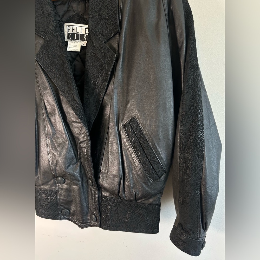 Pelle Cuir Women’s Leather Jacket M Snakeskin-textured Collar Cuffs EUC Vintage - Picture 6 of 13